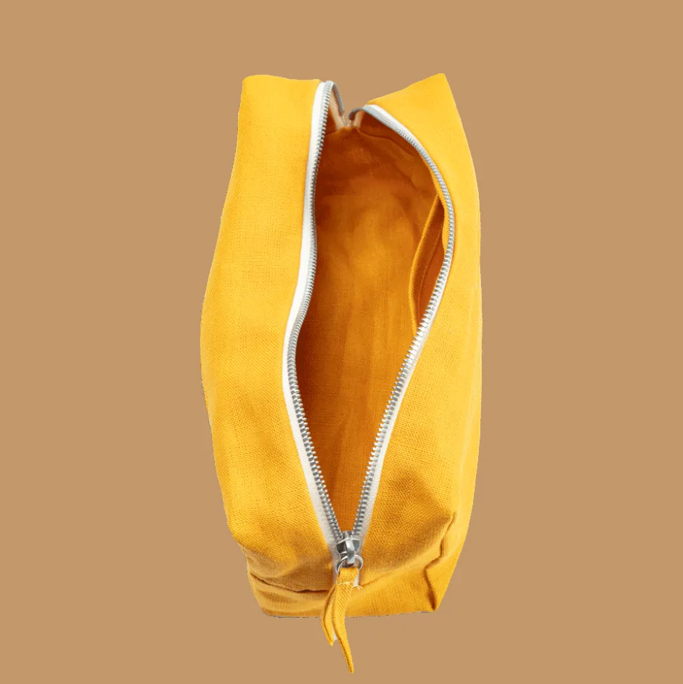 Trousse de toilette en lin lavé - Jaune Vallauris