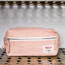 Trousse de toilette en lin lavé - Rose Argile