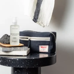 Trousse de toilette en lin lavé - Bleu Encre