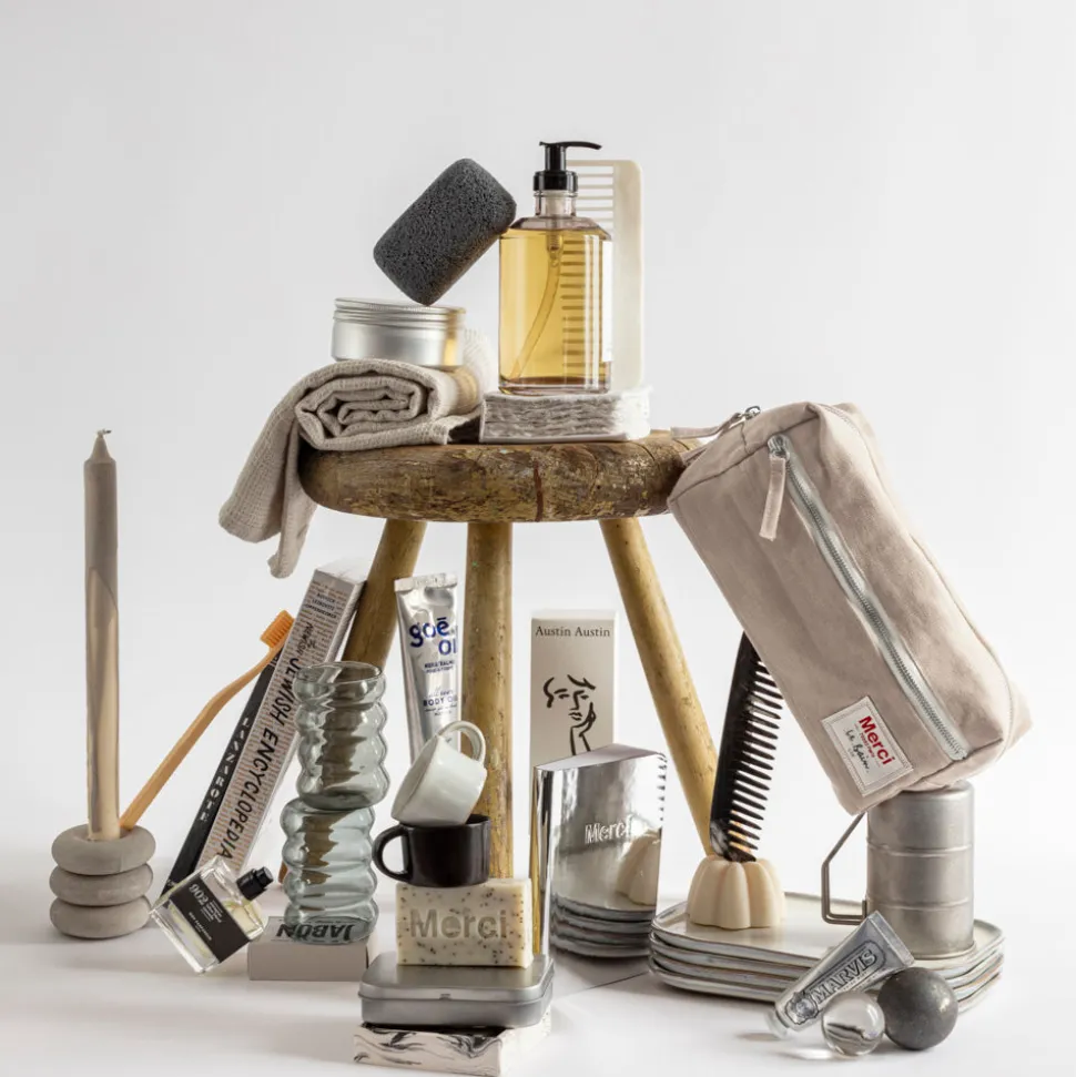 Trousse de toilette en lin lavé - Pierre
