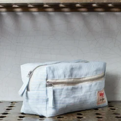 Trousse de toilette en lin lavé - Rayures Chemise Bleu Tyrrhénien