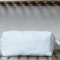 Trousse de toilette en lin lavé - Rayures Chemise Bleu Tyrrhénien
