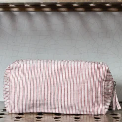 Trousse de toilette en lin lavé - Rayures Chemise Rouge Pompei