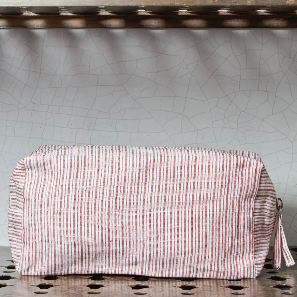 Trousse de toilette en lin lavé - Rayures Chemise Rouge Pompei