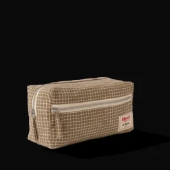 Trousse de toilette en lin lavé - Carreaux Brun Cha Iro