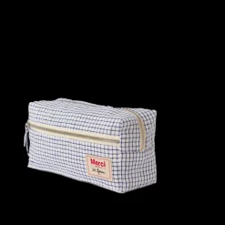 Trousse de toilette en lin lavé - Carreaux Bleu Shibori