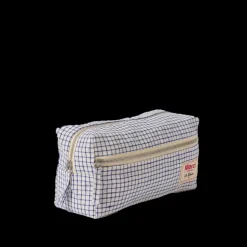 Trousse de toilette en lin lavé - Carreaux Bleu Shibori
