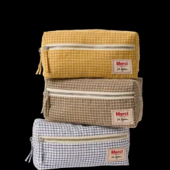 Trousse de toilette en lin lavé - Carreaux Bleu Shibori