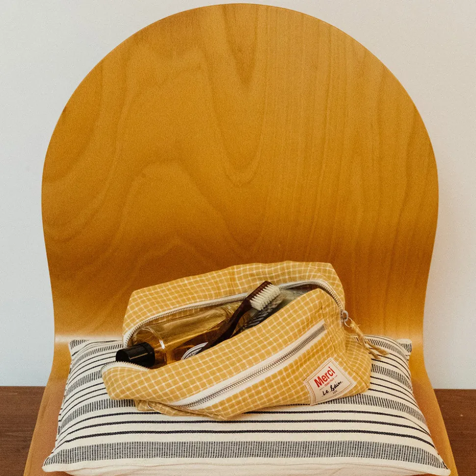 Trousse de toilette en lin lavé - Carreaux Jaune Asahi