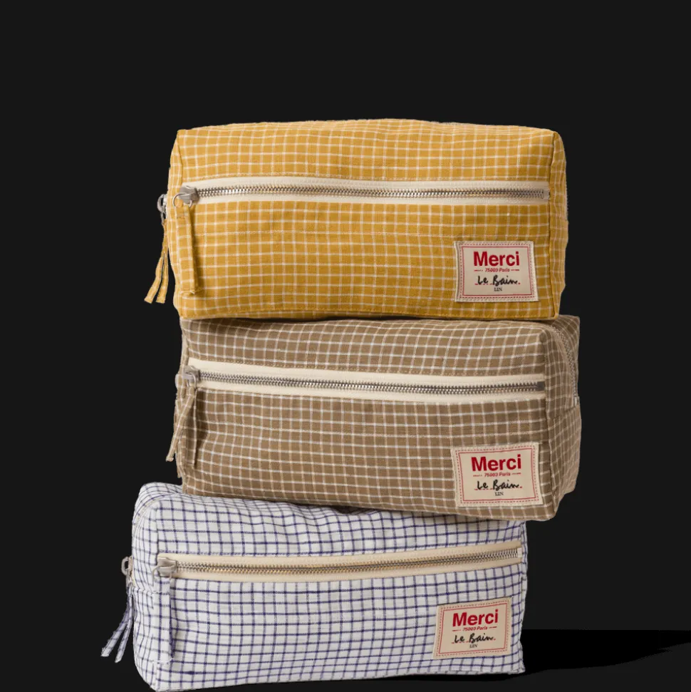 Trousse de toilette en lin lavé - Carreaux Jaune Asahi