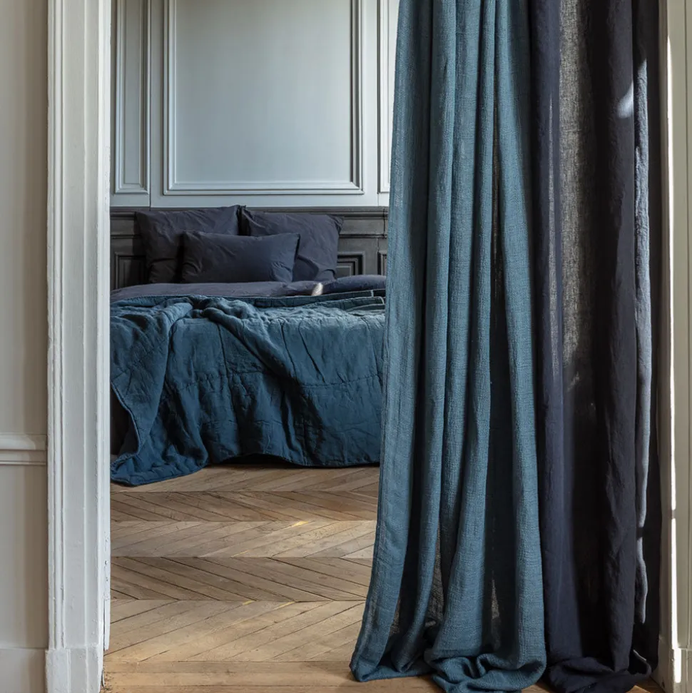 Voile natté en lin lavé - Bleu Pétrole